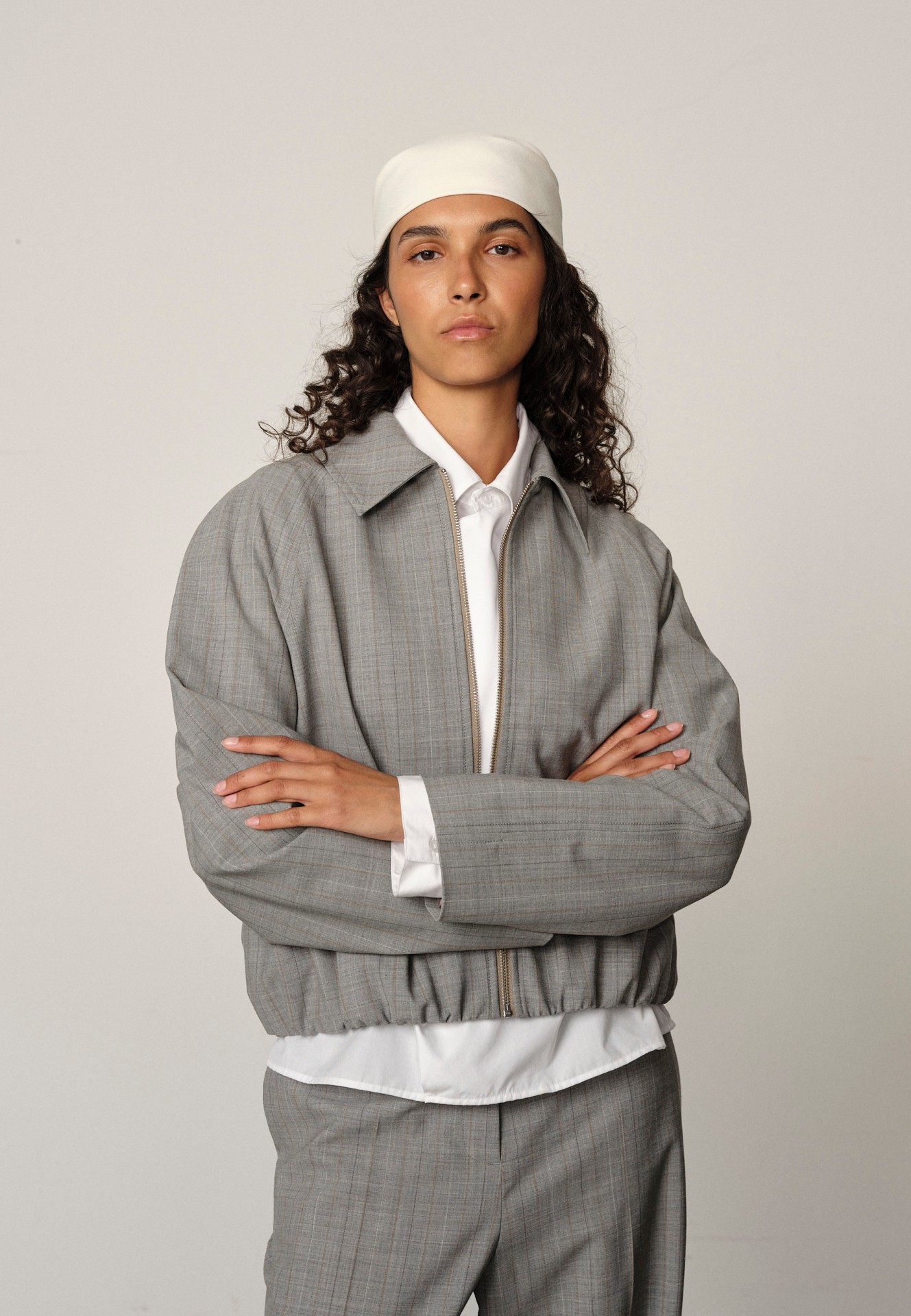 RAY JACKET IN LIGHT GREY PINSTRIPE 