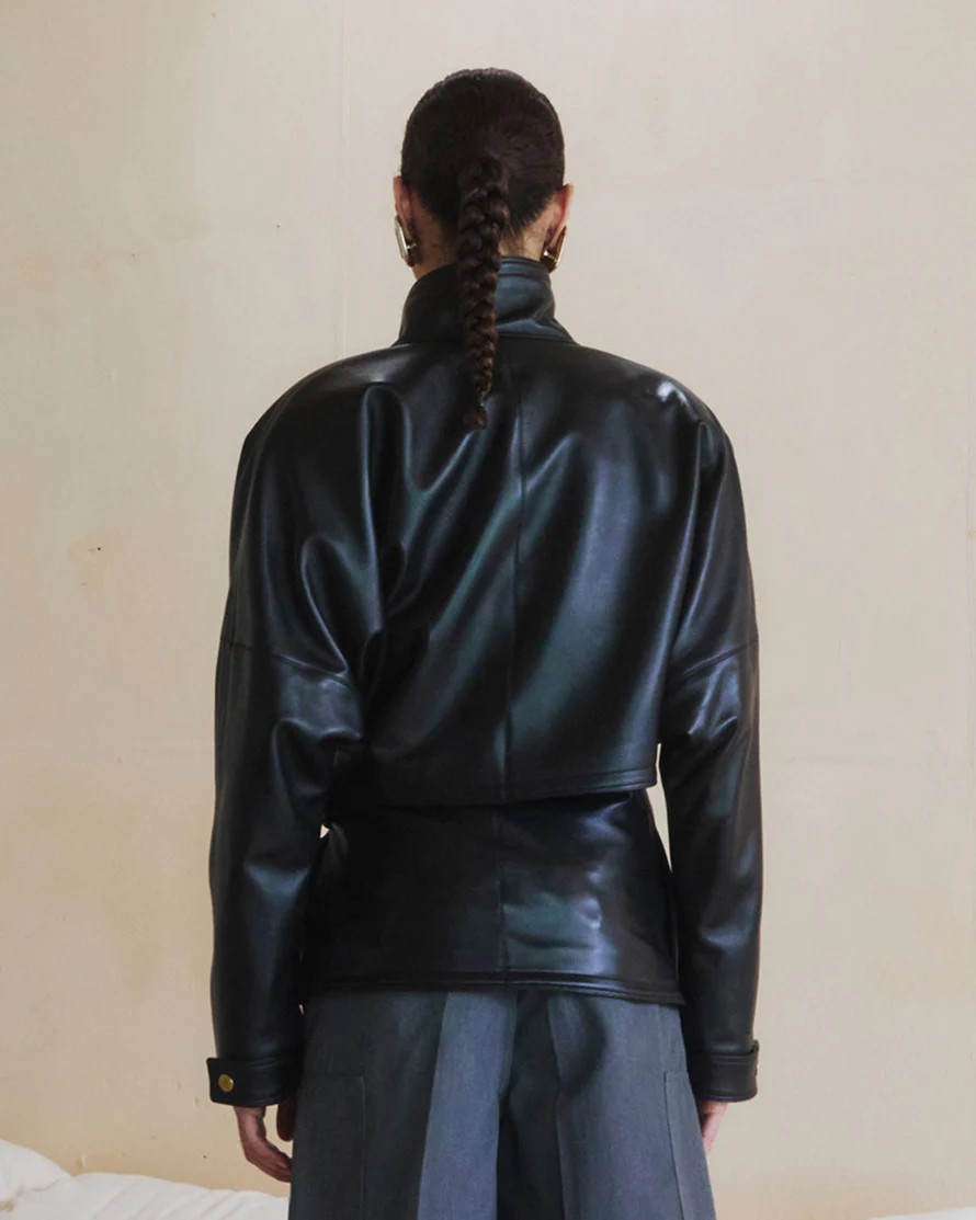 CINDY - PLONGE NAPPA LEATHER CONTOUR JACKET IN BLACK