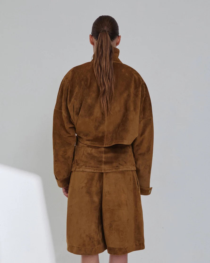 CINDY - SUEDE CONTOUR JACKET IN GOLDEN BROWN
