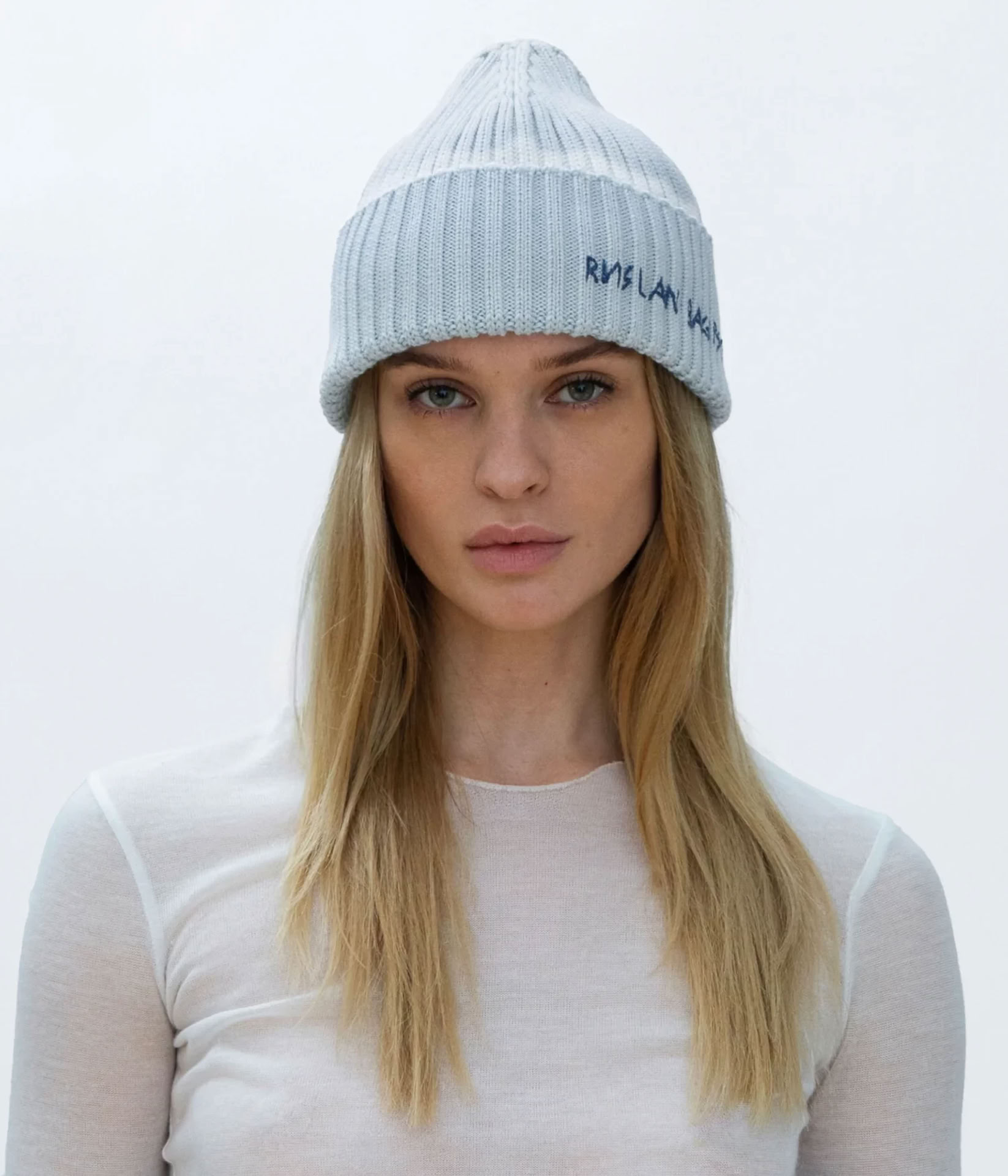 BEANIE HAT CREAM/BLUE 