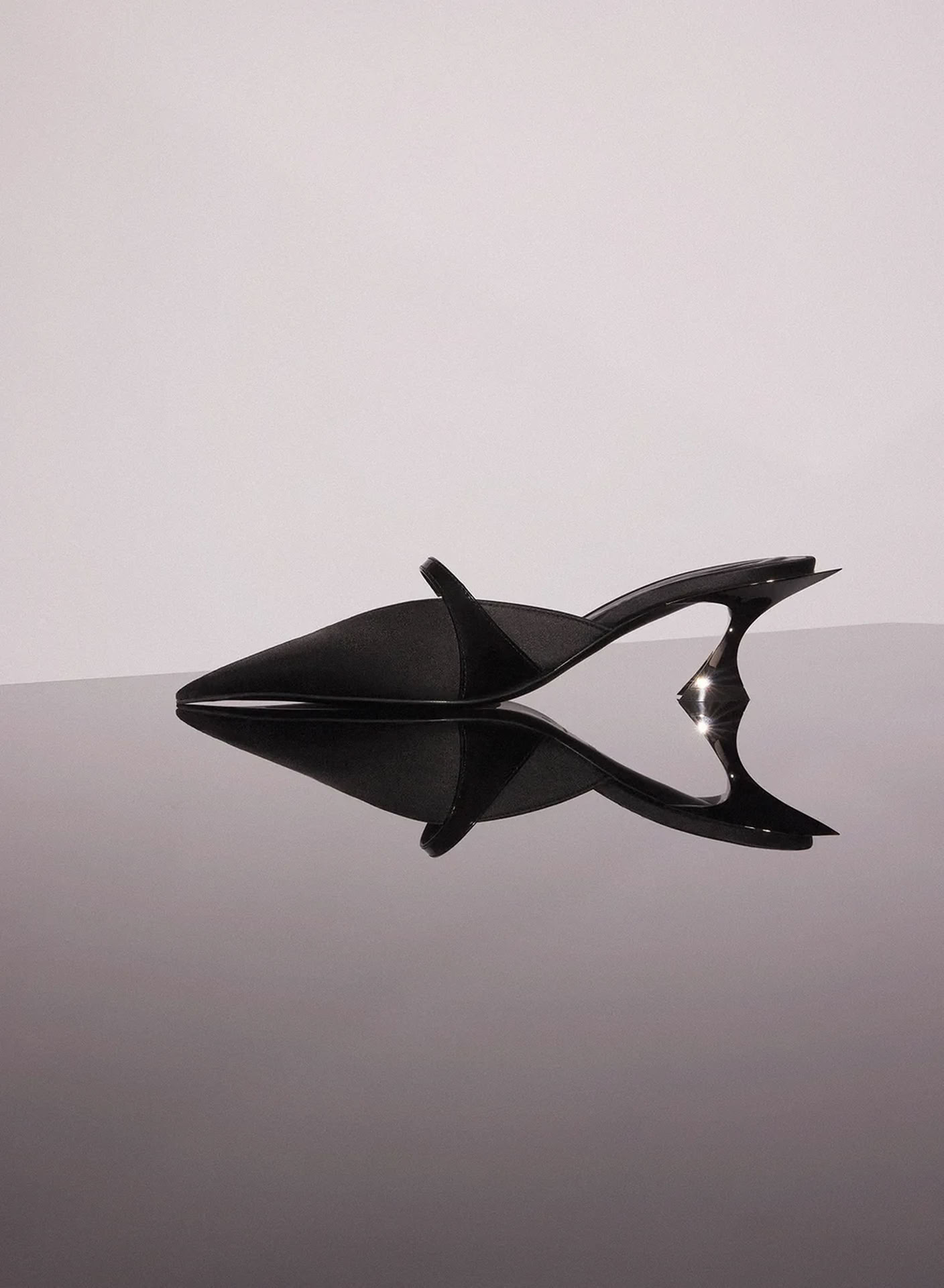 BLACK SATIN FANG 55 BUCKET MULES 