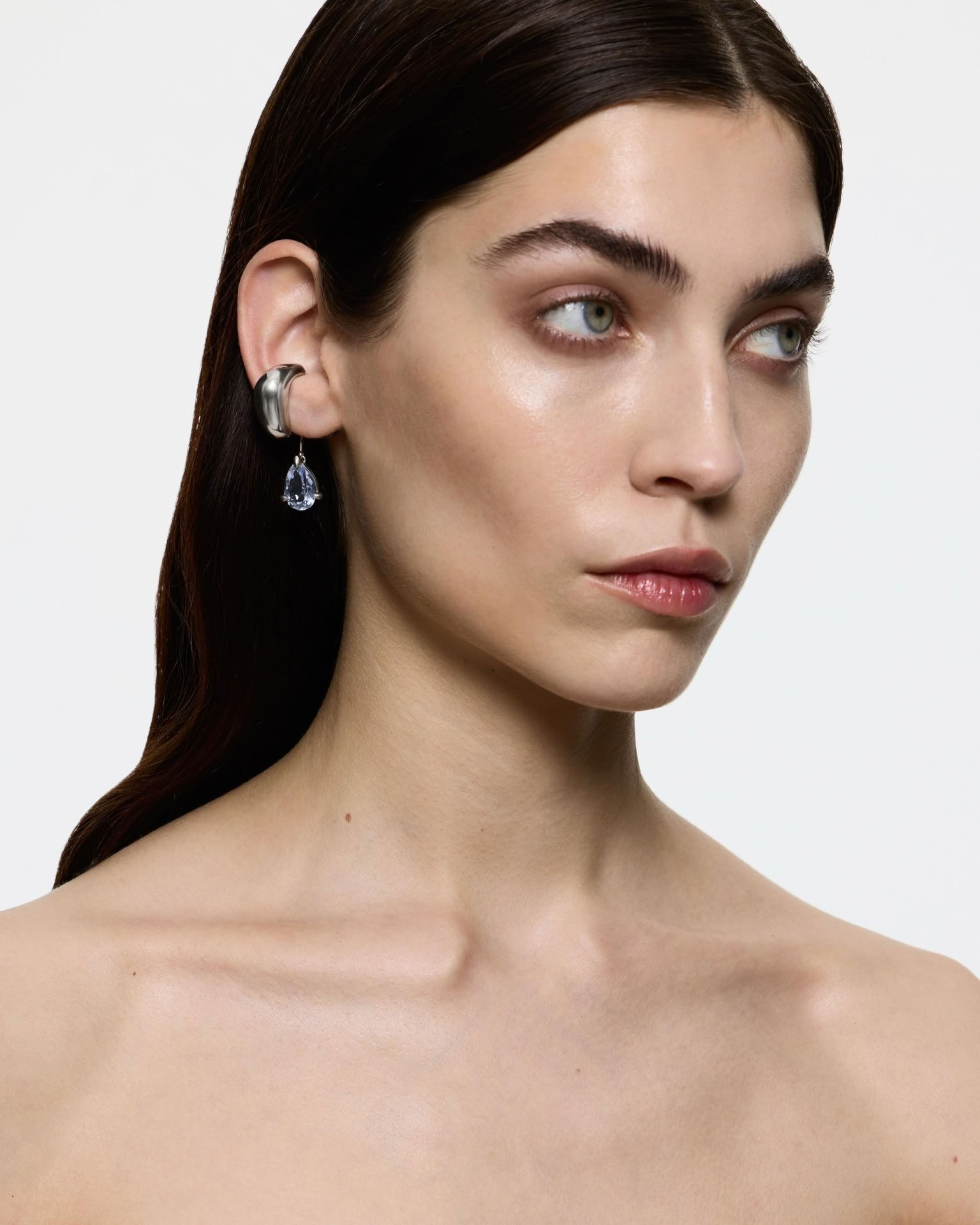 BLOWN DROP EAR CUFF - SKY TOPAZ IN SILVER