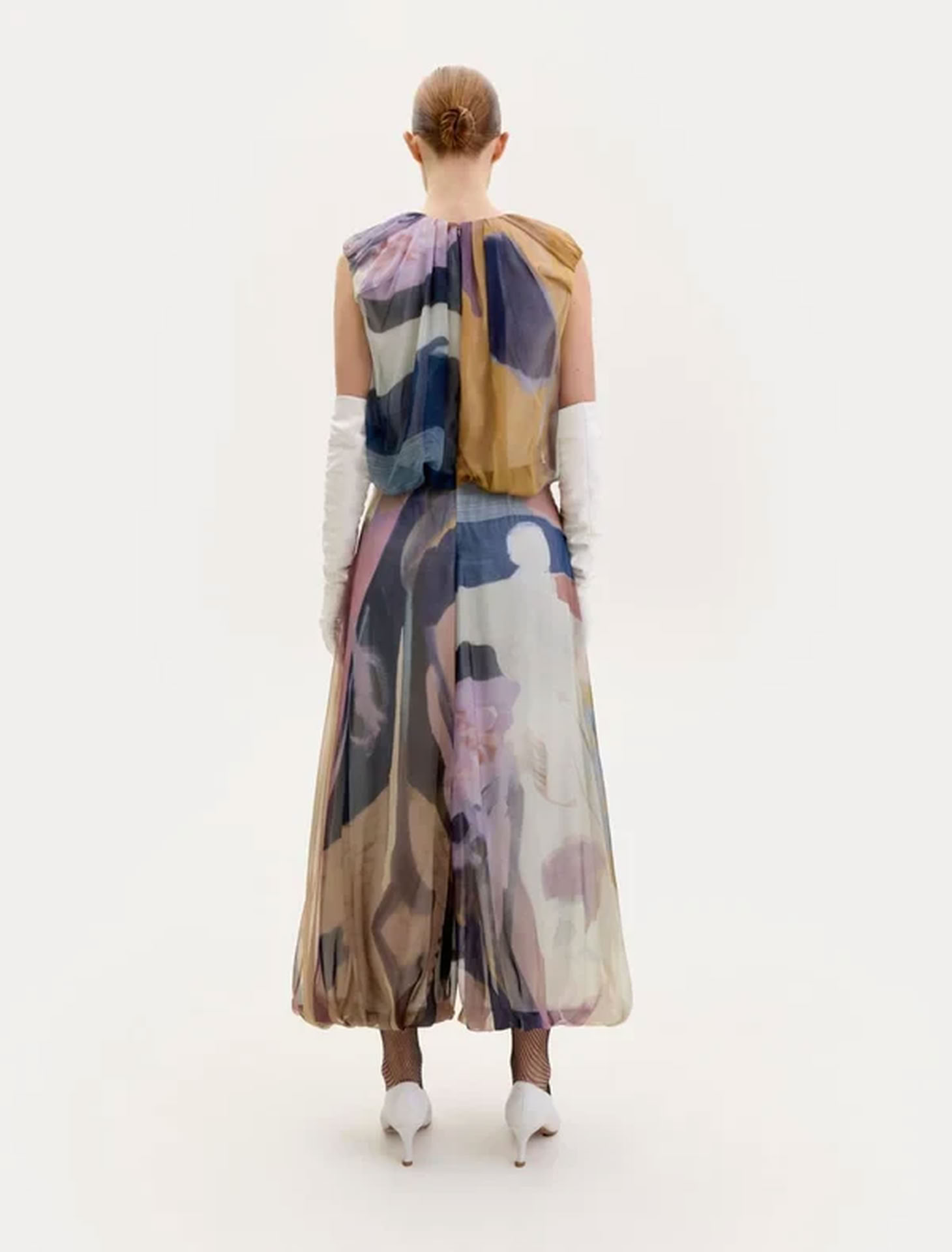 CHIFFON MIDI DRESS IN ABSTRACT PRINT