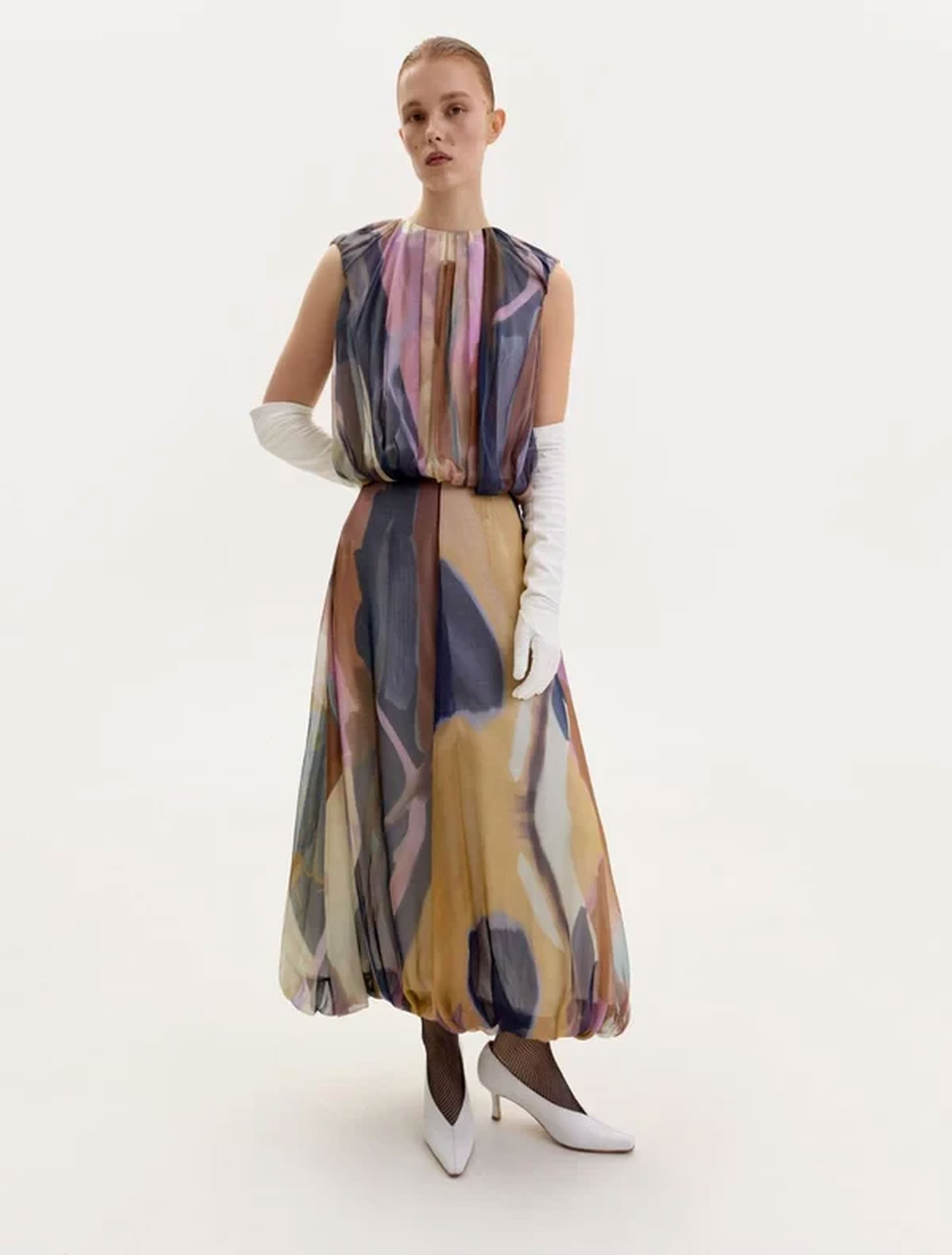CHIFFON MIDI DRESS IN ABSTRACT PRINT