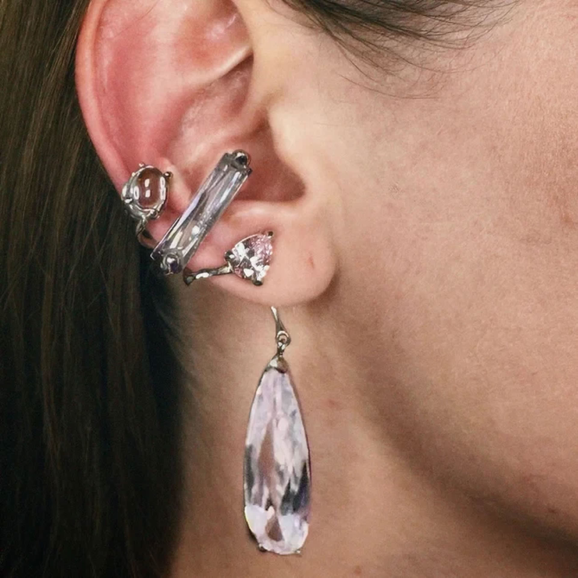 CLEAR MIXED HYBRYD DROP EAR CUFF SET 