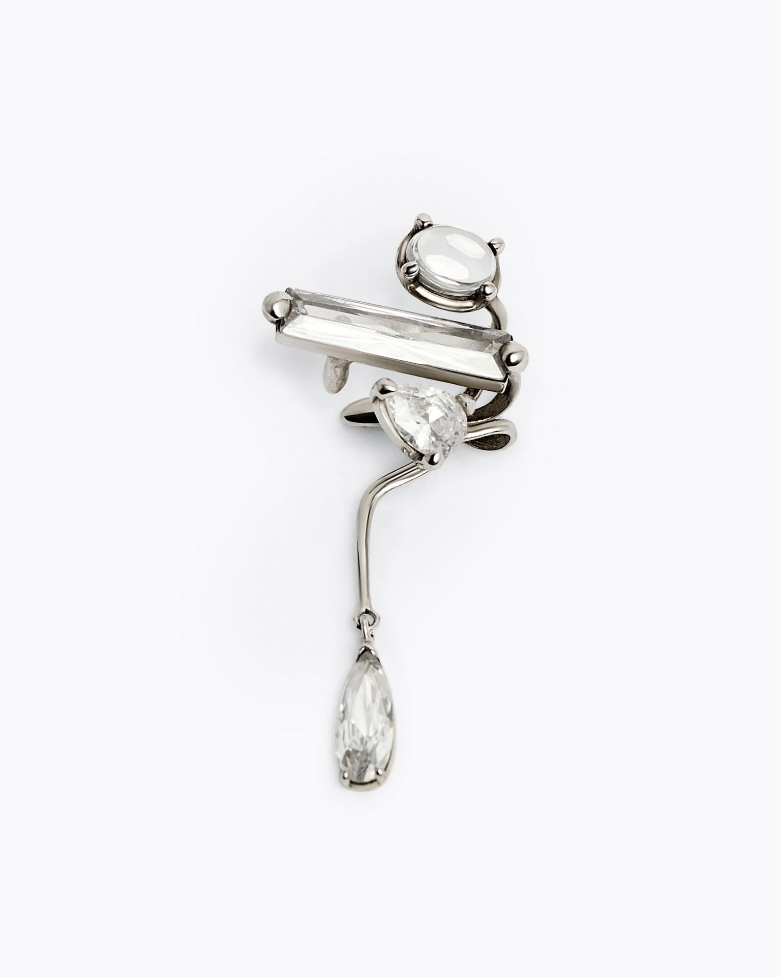 CLEAR MIXED HYBRID MINI DROP  EAR CUFF IN SILVER