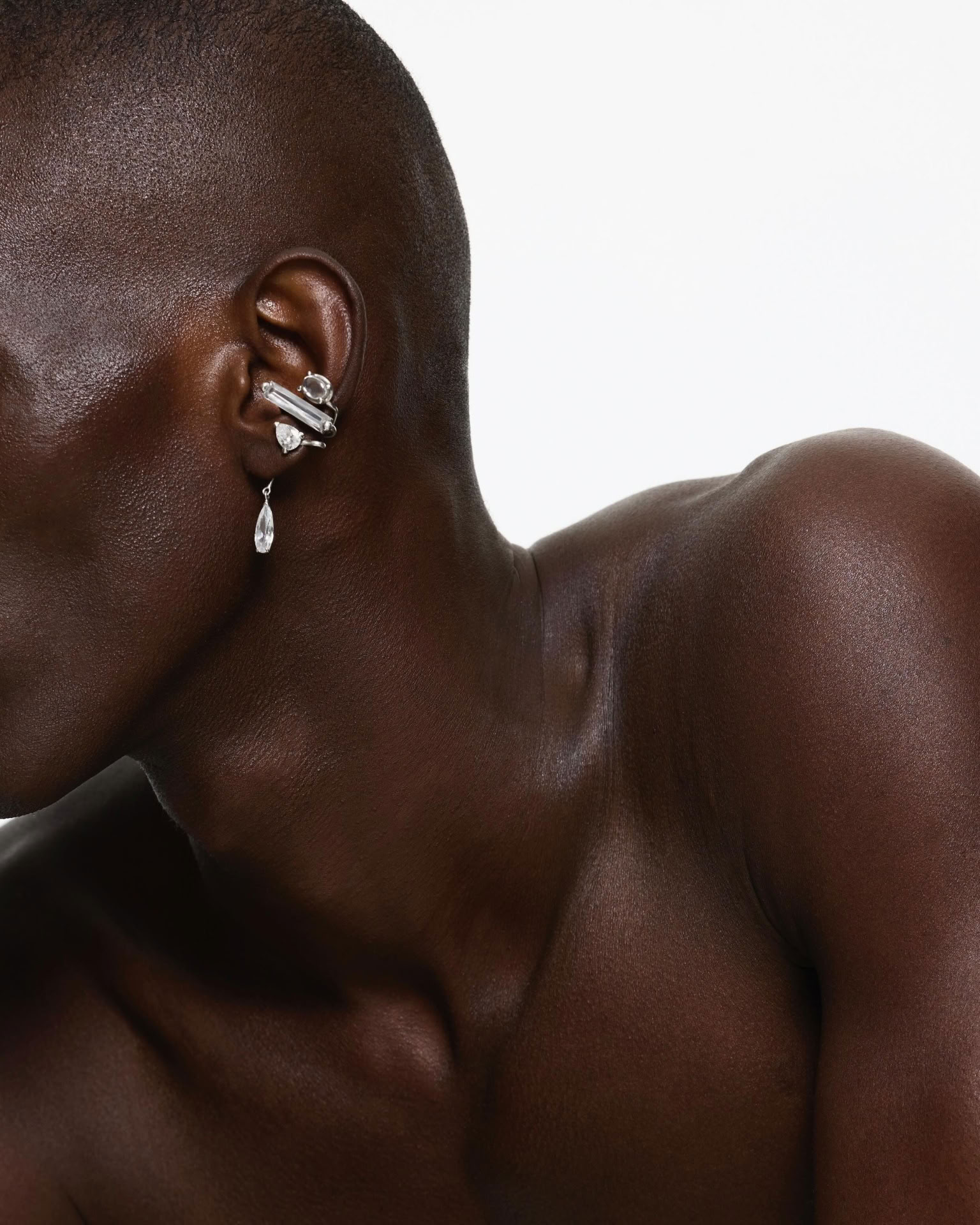 CLEAR MIXED HYBRID MINI DROP  EAR CUFF IN SILVER