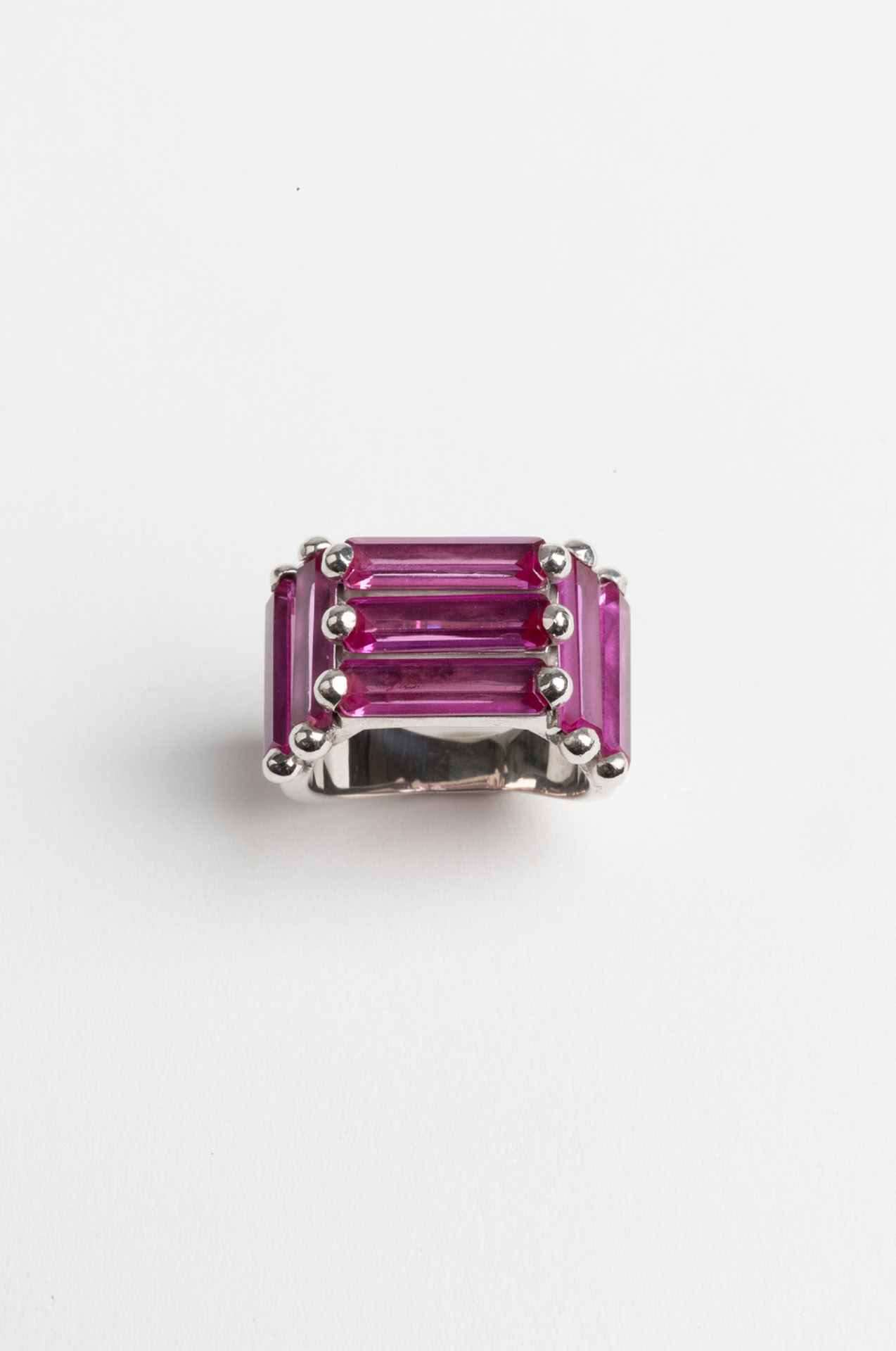 CRYSTALLISED ARMOUR RING - PINK - IN SILVER