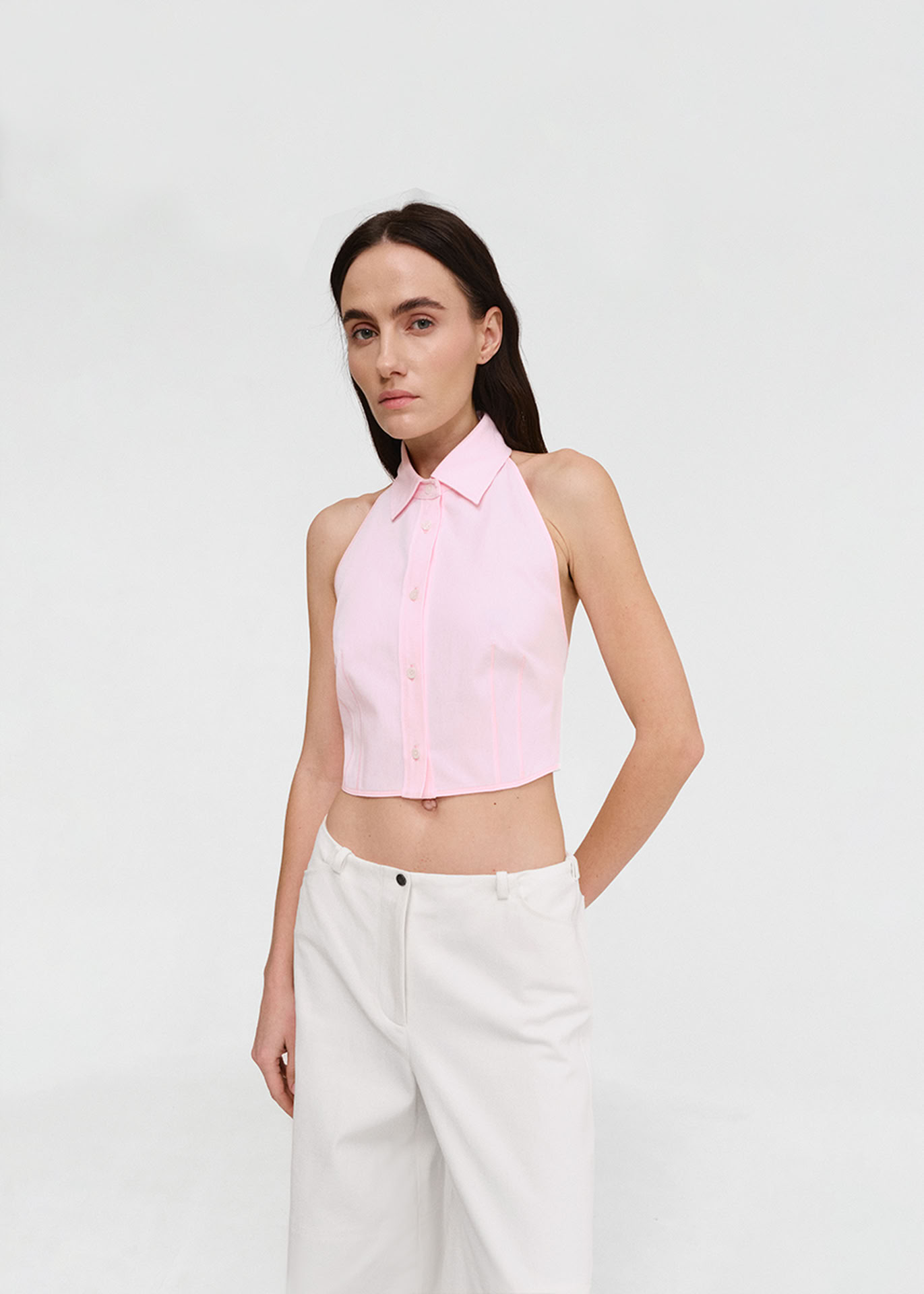 SHORT HALTER SHIRT Light Pink