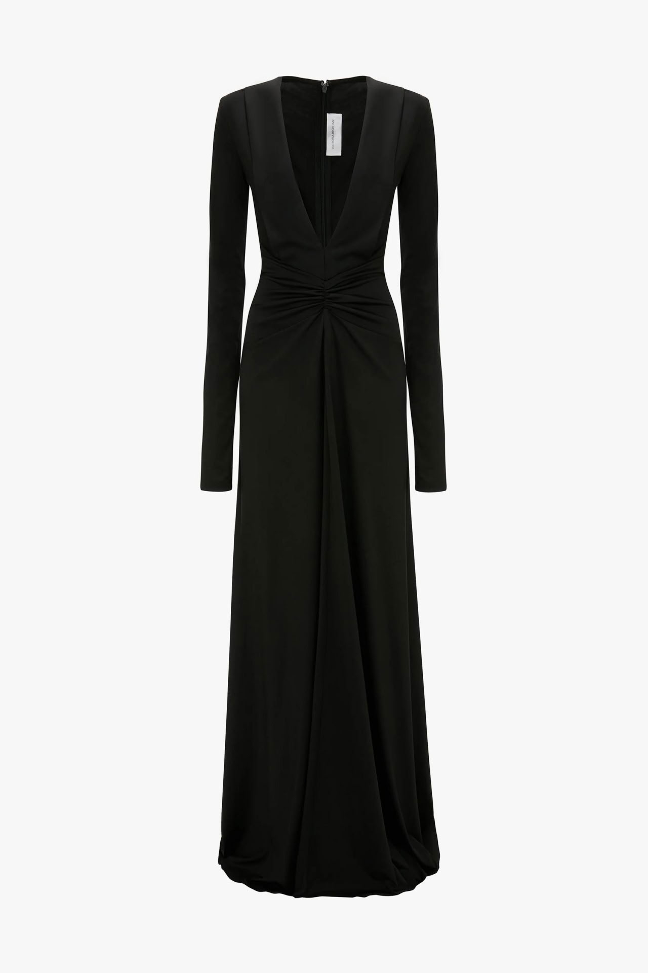 LONG SLEEVE DEEP V-NECK GOWN IN BLACK 