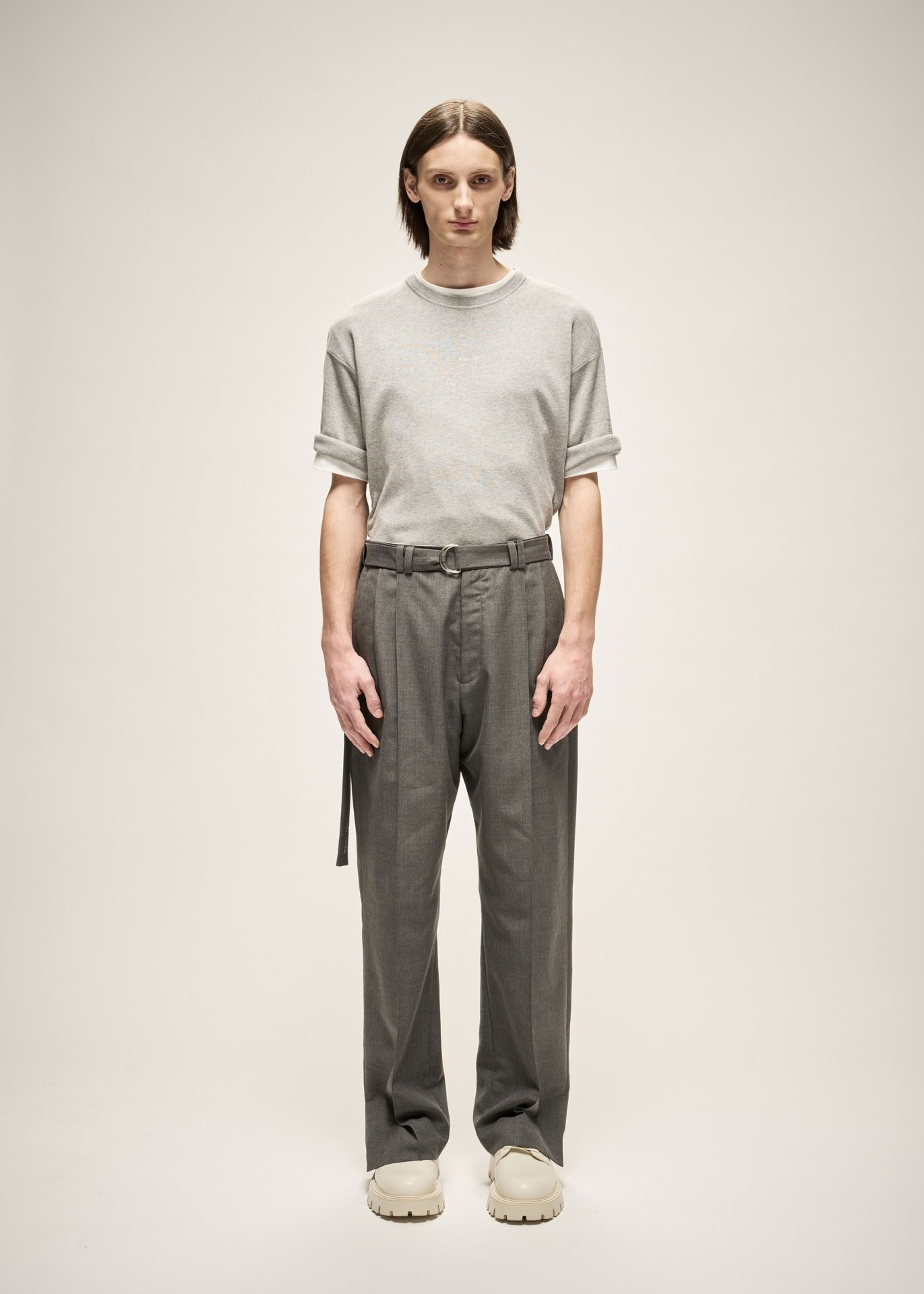 MILANO KNIT CREWNECK T-SHIRT IN GREY MELANGE