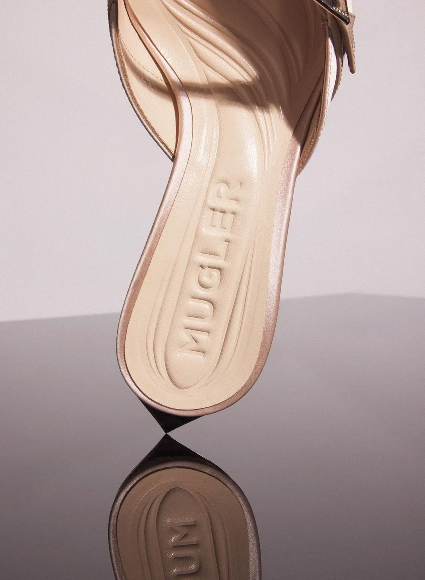 NUDE SATIN FANG 55 MULES WITH STRAP