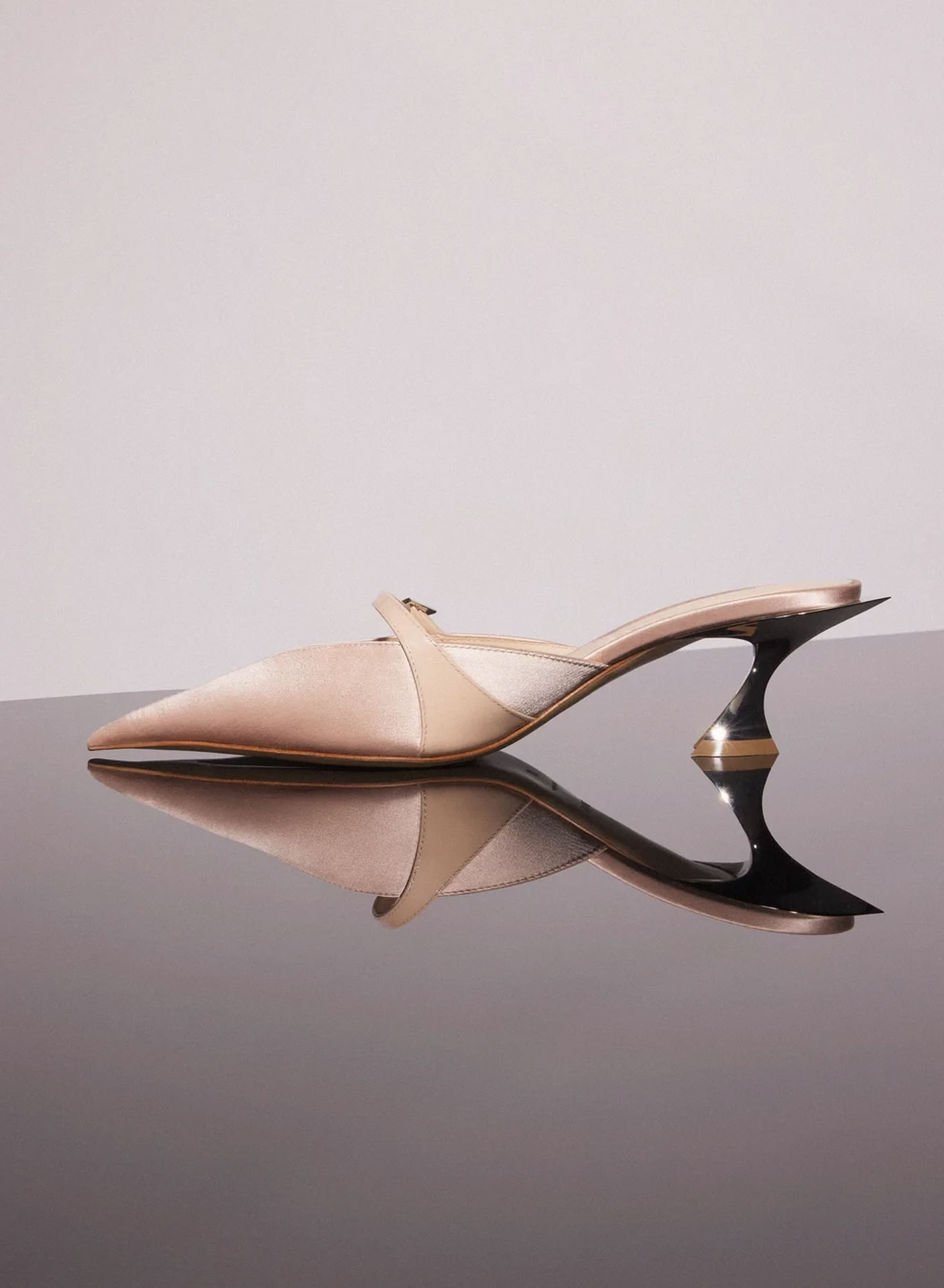 NUDE SATIN FANG 55 MULES WITH STRAP