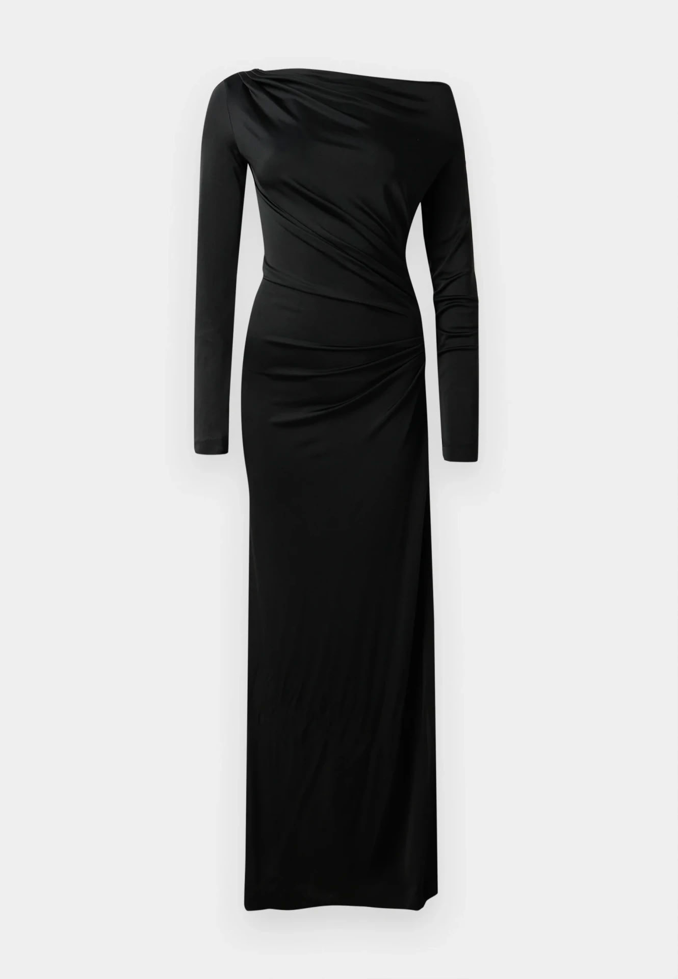 OFF-SHOULDER DRAPED GOWN IN BLACK