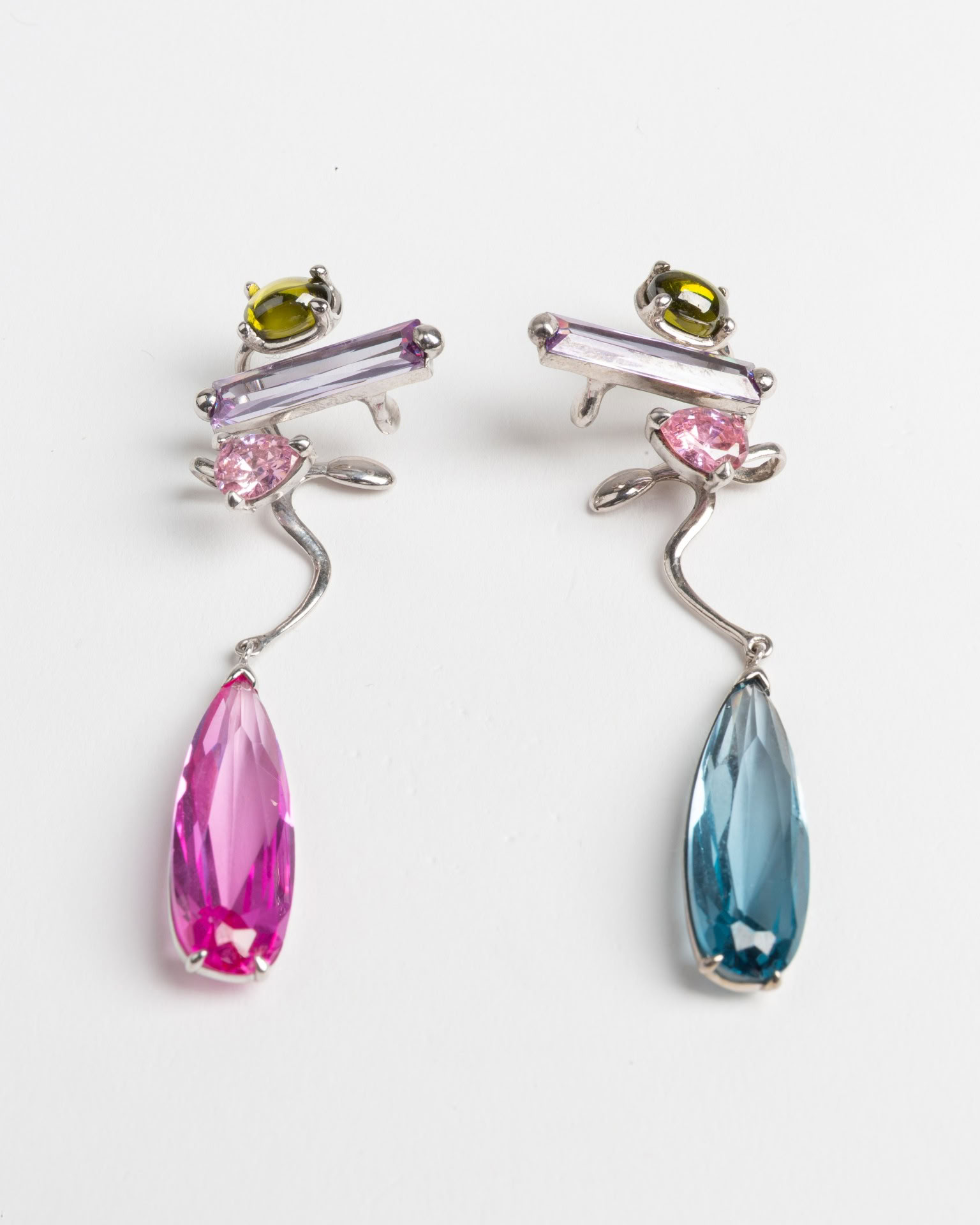 SILVER RAINBOW MIXED HB DROP EAR CUFFS 