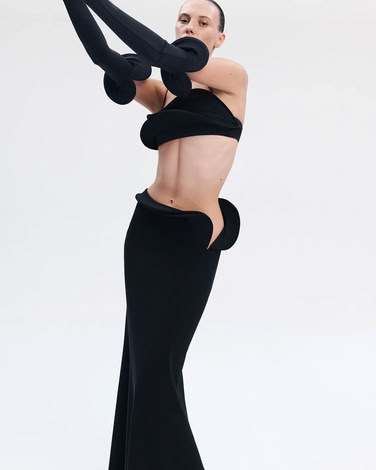 FLOUNCED STRETCH GLOVES MIDNIGHT BLACK