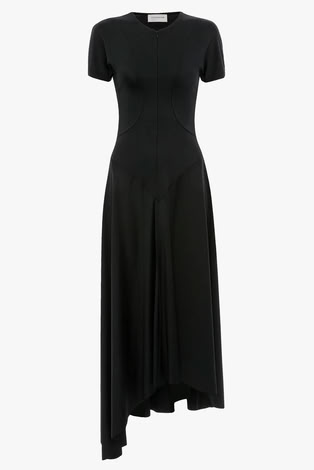 ZIPPED FRONT MIDI DRESS IN BLACK