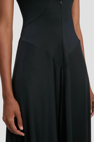 ZIPPED FRONT MIDI DRESS IN BLACK
