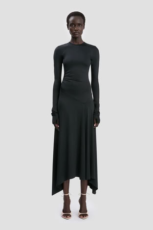 LONG SLEEVE MIDI DRESS IN BLACK