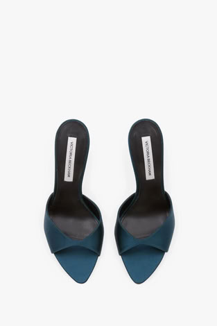 HARLOW OPEN TOE MULE IN TEAL BLUE