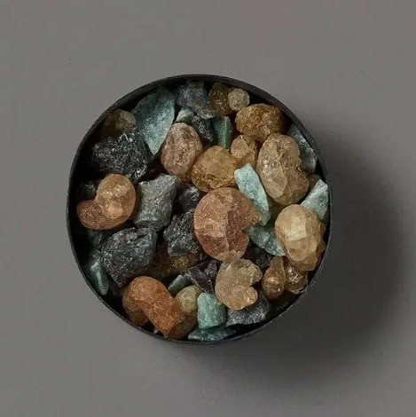 SMALL FLAT POT POURRI GREEN+AMBER12X5(LILI NEROLI)