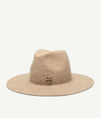 RUSLAN BAGINSKIY MONOGRAM-EMBELLISHED FEDORA HAT IN BEIGE