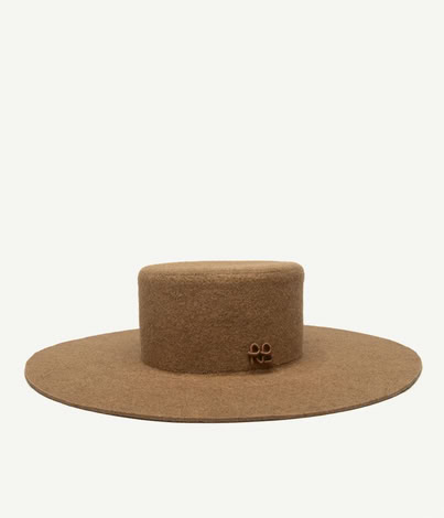 RUSLAN BAGINSKIY MONOGRAM-EMBELLISHED CANOTIER HAT IN BEIGE