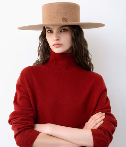 RUSLAN BAGINSKIY MONOGRAM-EMBELLISHED CANOTIER HAT IN BEIGE