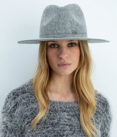 RUSLAN BAGINSKIY LOGO-EMBELLISHED FEDORA HAT IN GREY