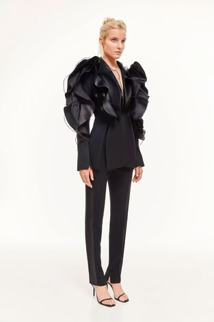 RUFFLED JACKET WITH PANTS IN BLACK