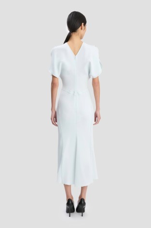 GATHERED WAIST MIDI DRESS IN GLACIAL BLUE