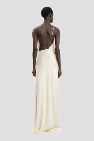 CHAIN DETAIL HALTER GOWN IN ALOE
