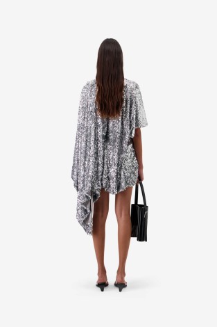 ZERO WASTE DRAPED DRESS IN SILVER