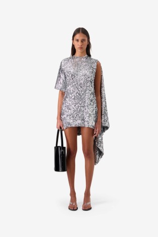 ZERO WASTE DRAPED DRESS IN SILVER