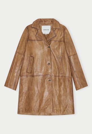 SHELLY LEATHER COAT IN WAXED COGNAC