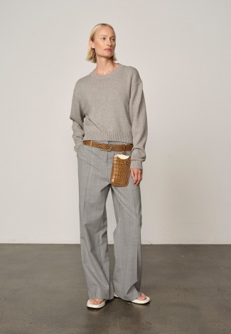 IVANO MIDT WAIST PANTS IN LIGHT GREY PINSTRIPE