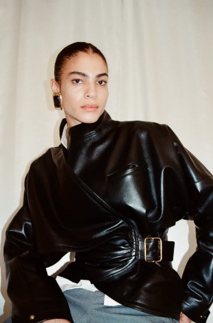 CINDY - PLONGE NAPPA LEATHER CONTOUR JACKET IN BLACK