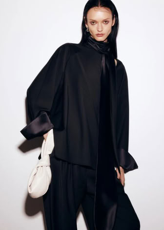 BLACK WOOLEN BLOUSE WITH SILK SCARF 