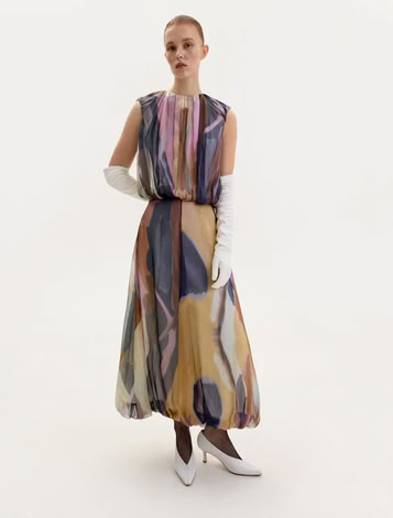 CHIFFON MIDI DRESS IN ABSTRACT PRINT