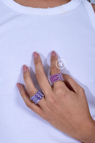 CRYSTALLISED AMOUR RING - PURPLE - IN SILVER