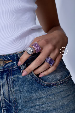 CRYSTALLISED ARMOUR RING - PINK - IN SILVER