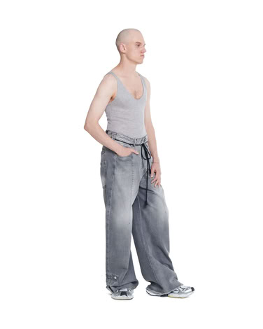 GREY DISTRESSED BAGGY JEANS