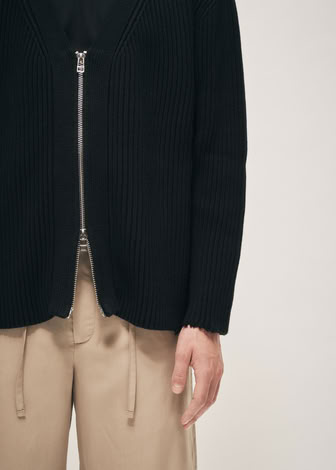 DISTRESSED KNIT ZIP CARDIGAN  BLACK