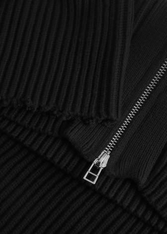 DISTRESSED KNIT ZIP CARDIGAN  BLACK