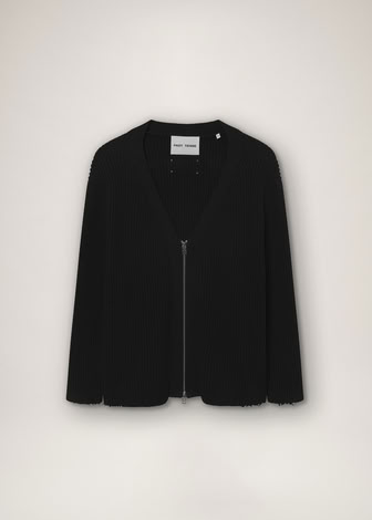 DISTRESSED KNIT ZIP CARDIGAN  BLACK