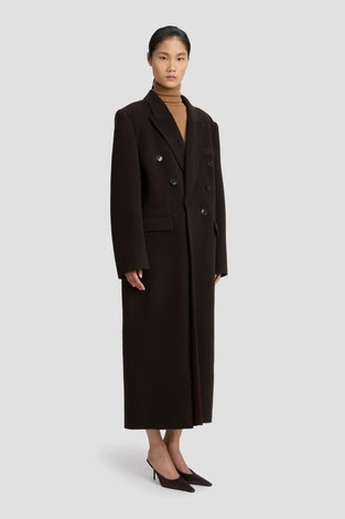DOUBLE FACED OVERCOAT IN DARK CHOCOLATE 