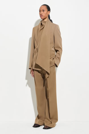 BLAZER WITH DRAPED SCARF & BELT ALMOND