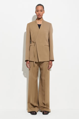 BLAZER WITH DRAPED SCARF & BELT ALMOND