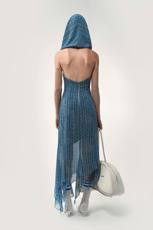 AVAVAV DRAPED DRESS PRINTED CABLE KNIT BLUE