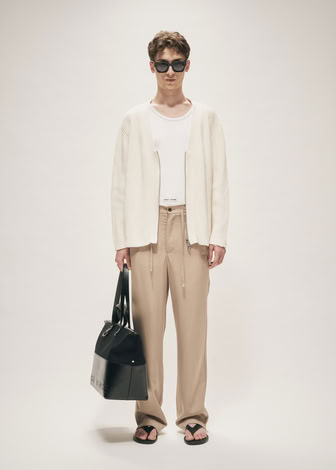 WIDE LEG DRAWSTRING TENCEL TROUSERS LIGHT KHAKI